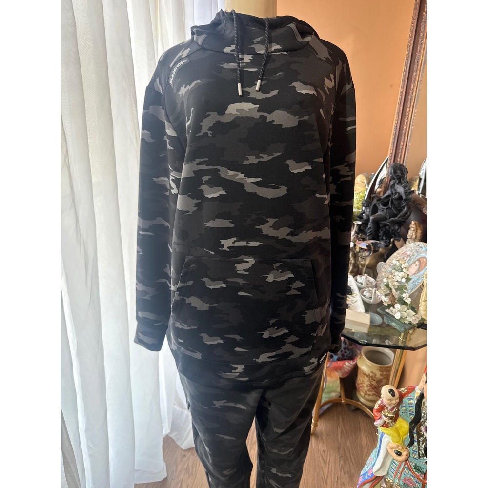 Legends Mens Camo Tracksuit Hoodie and Joggers Set Grey Black Size Large